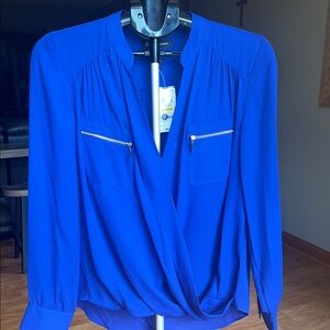 NWT INC International Concepts Royal Blue Blouse with Zipper Accents